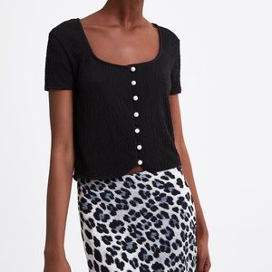 zara faux pearl top